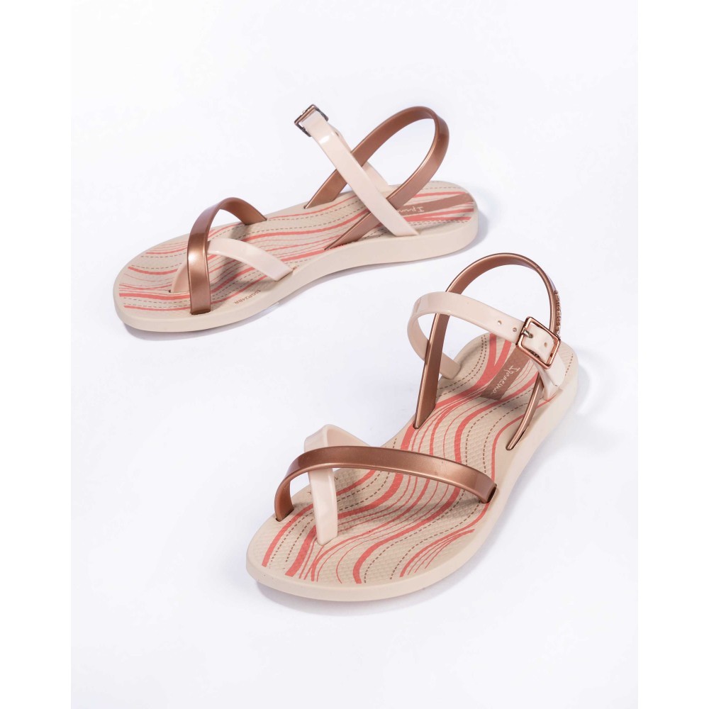 SANDALIA AGUA FASHION BEIGE/METAL LIC