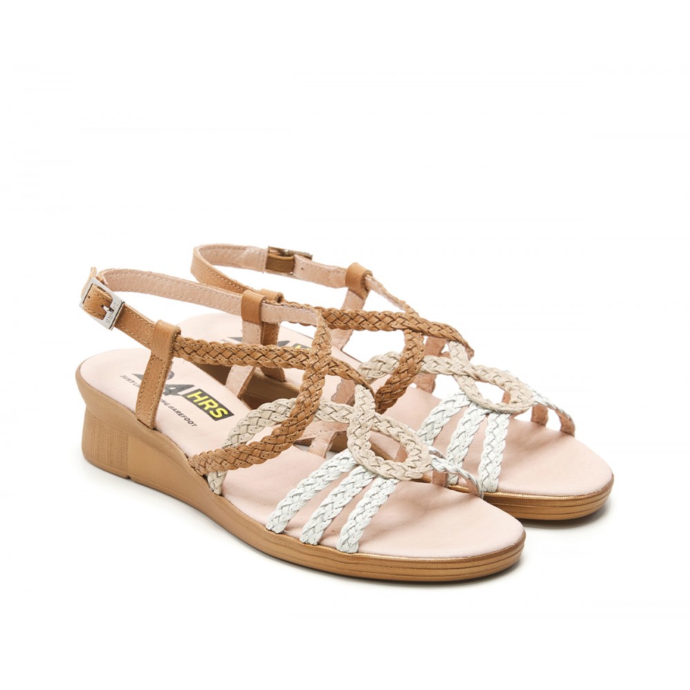 SANDALIA TIRAS TRENZADAS COMBI CUERO