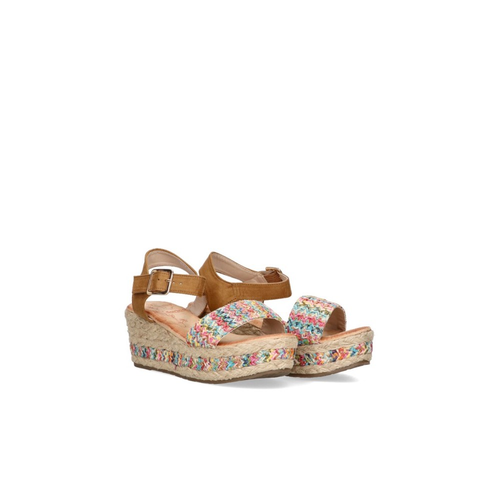 SANDALIA CUÑA YUTE RAFIA MULTICOLOR