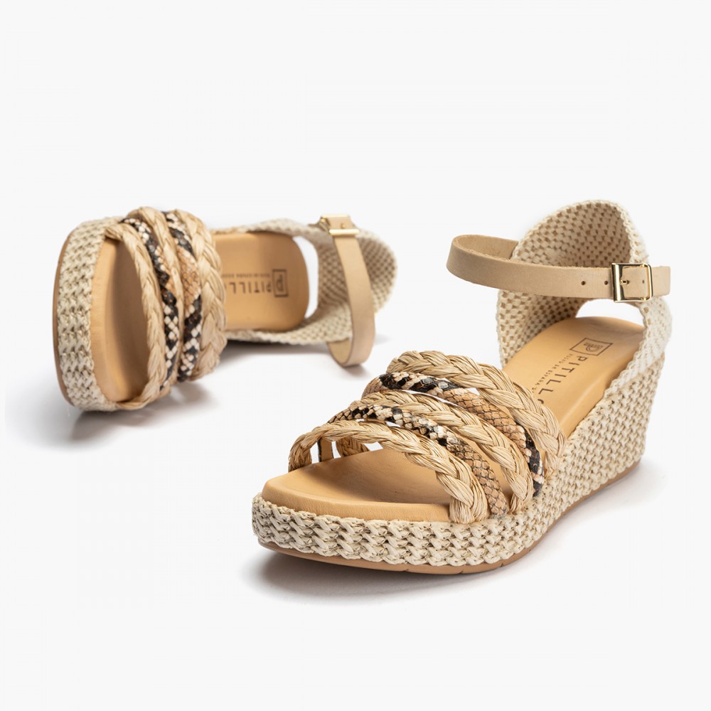 SANDALIA PALA TIRAS COMBINADAS NATURAL