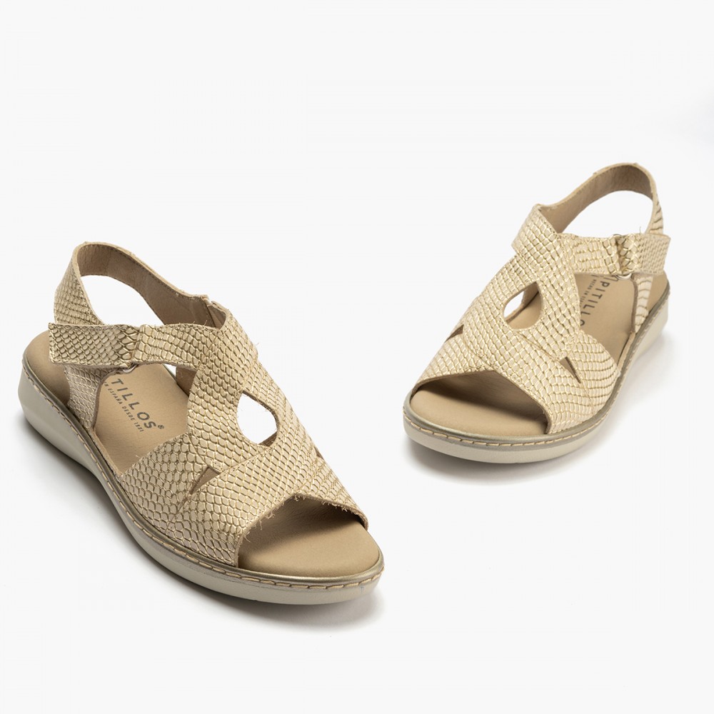 SANDALIA CRUZADA CON VELCRO ORO