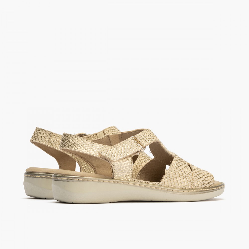 SANDALIA CRUZADA CON VELCRO ORO