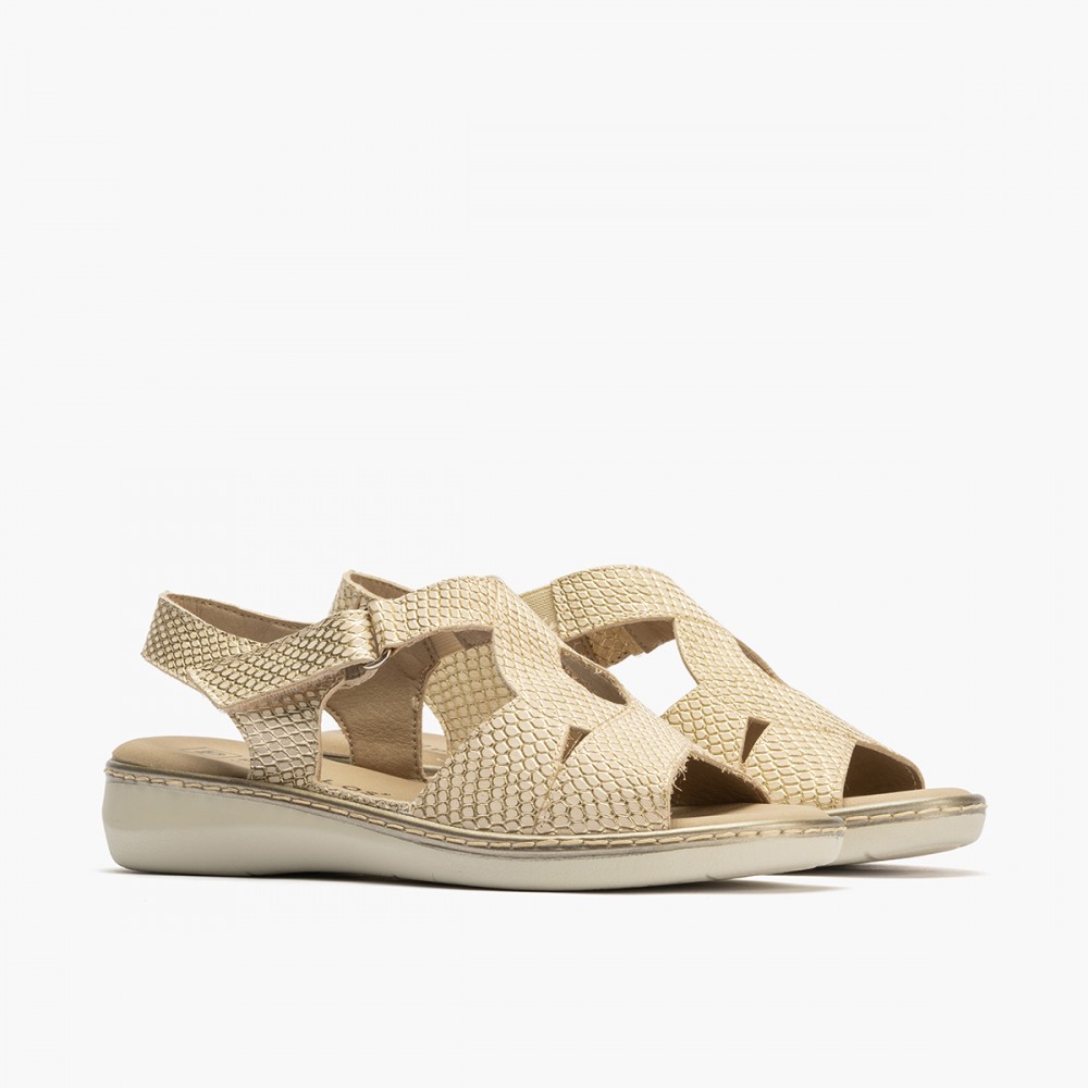SANDALIA CRUZADA CON VELCRO ORO