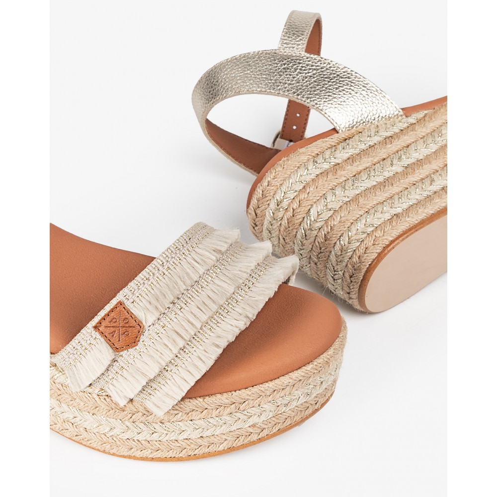 SANDALIA CUÑA YUTE FLECOS BEIG