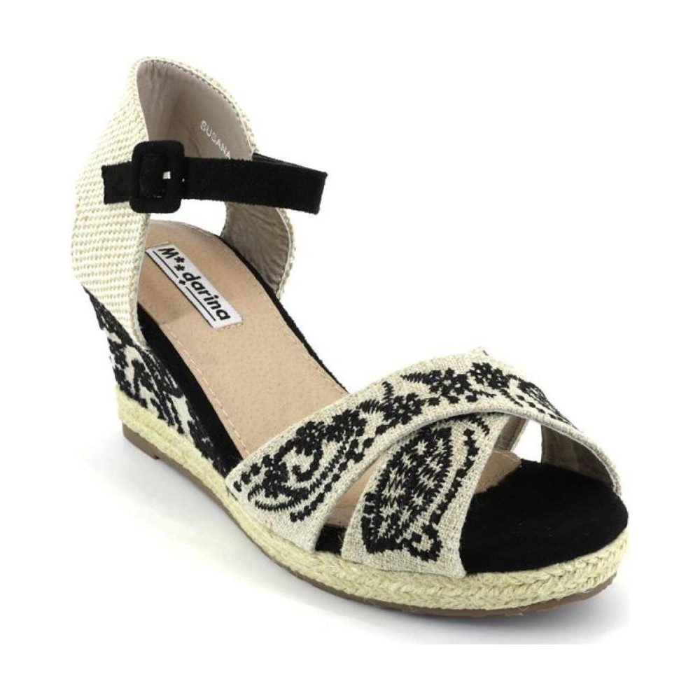 SANDALIA CUÑA YUTE CRUZADA NEGRO