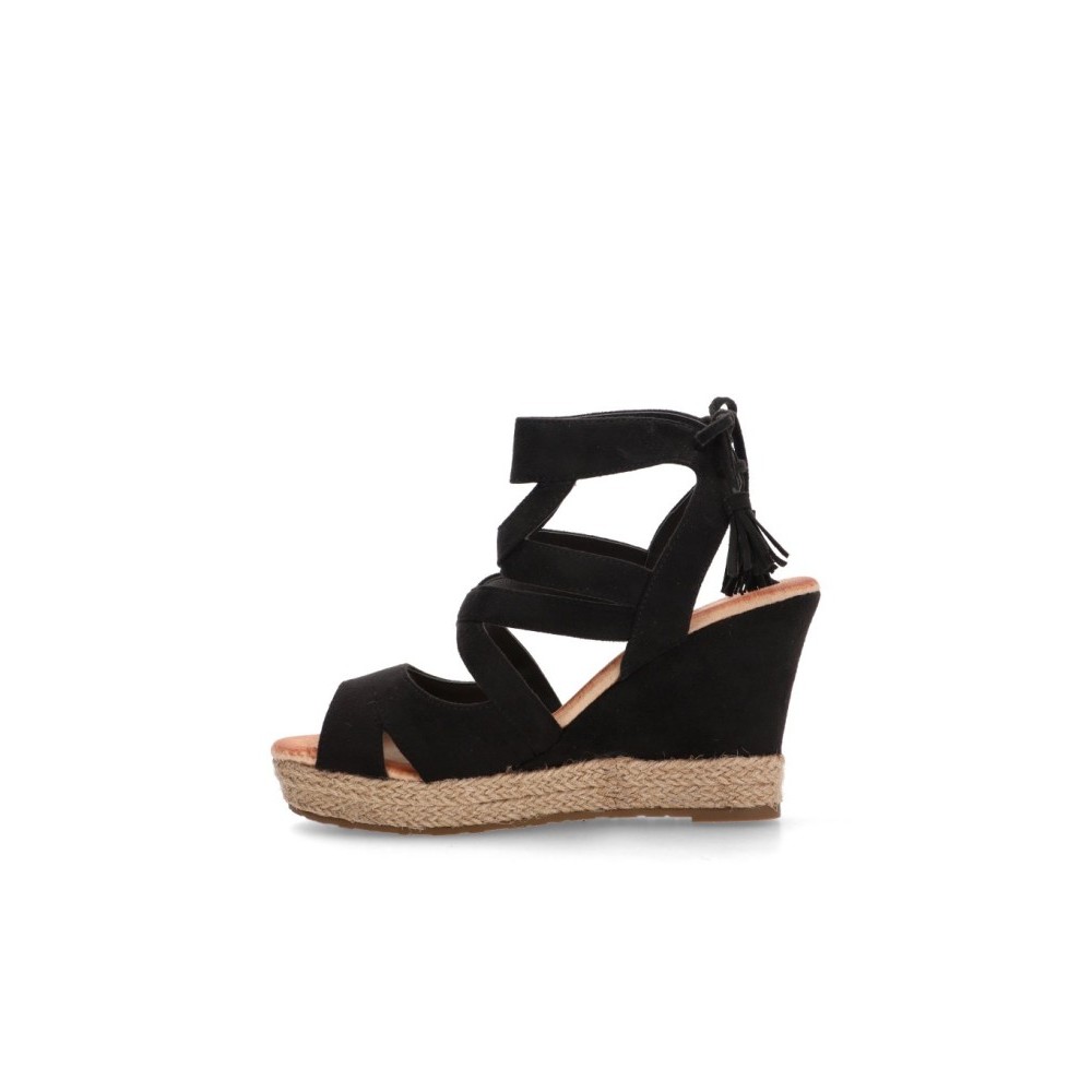 SANDALIA CUÑA YUTE ANTE NEGRO