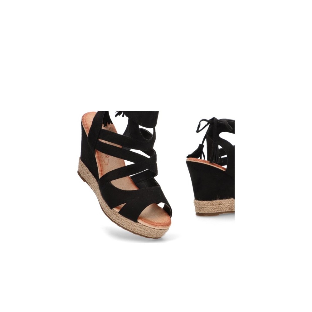 SANDALIA CUÑA YUTE ANTE NEGRO