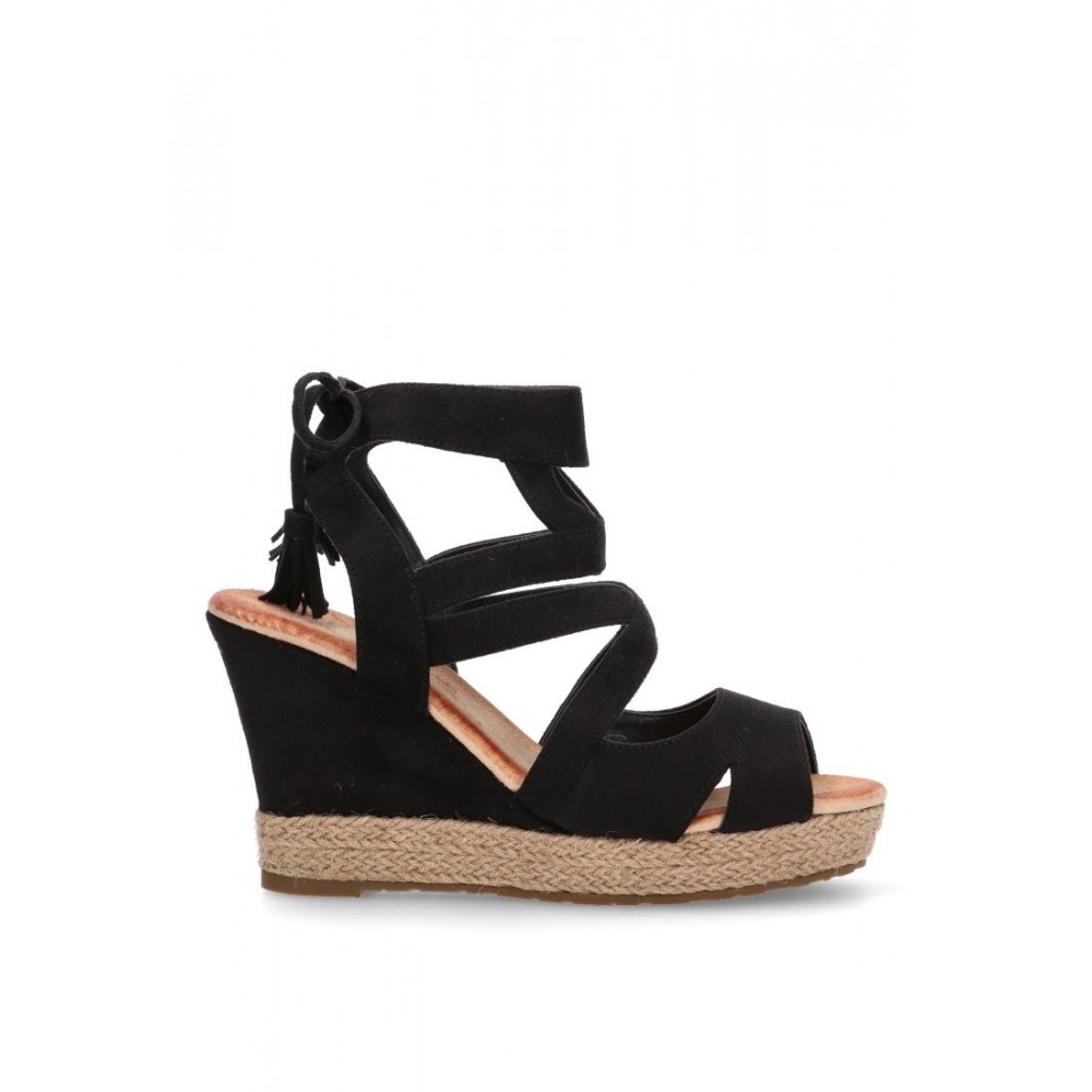 SANDALIA CUÑA YUTE ANTE NEGRO