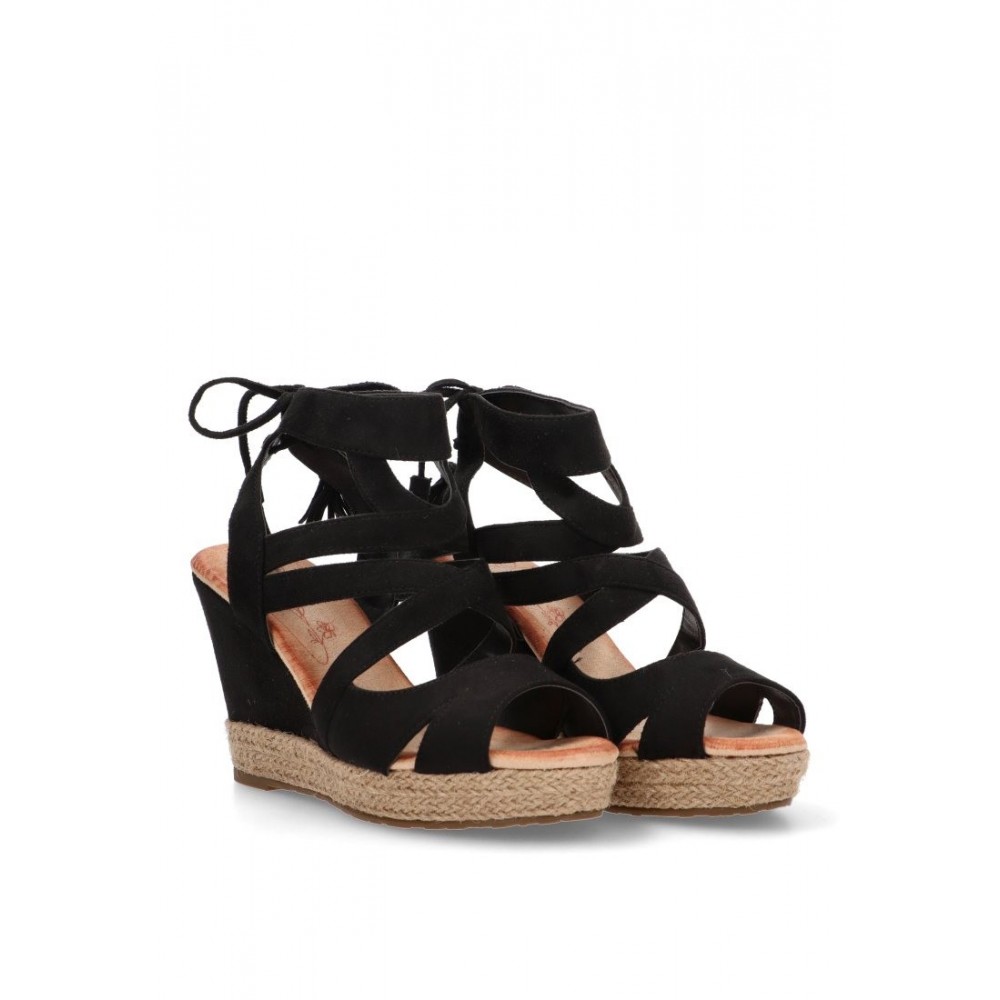 SANDALIA CUÑA YUTE ANTE NEGRO