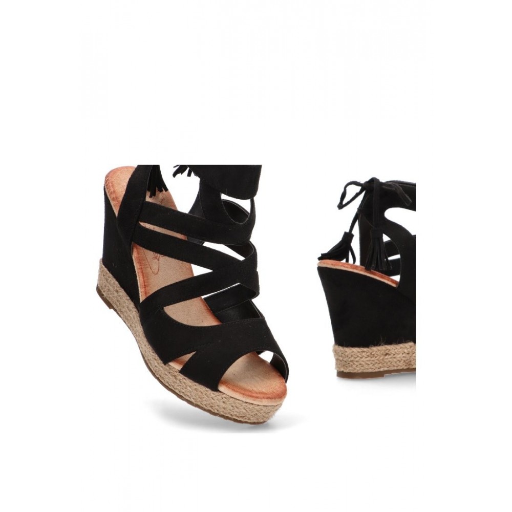 SANDALIA CUÑA YUTE ANTE NEGRO