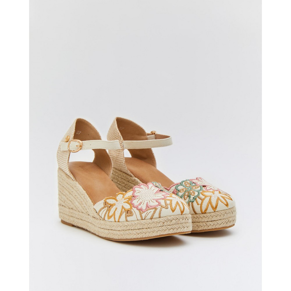 VALENCIANA CUÑA CORREITA BORDADOS BEIG