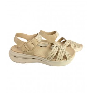 SANDALIA CUÑA AIR TIRAS HEBILLA BEIG