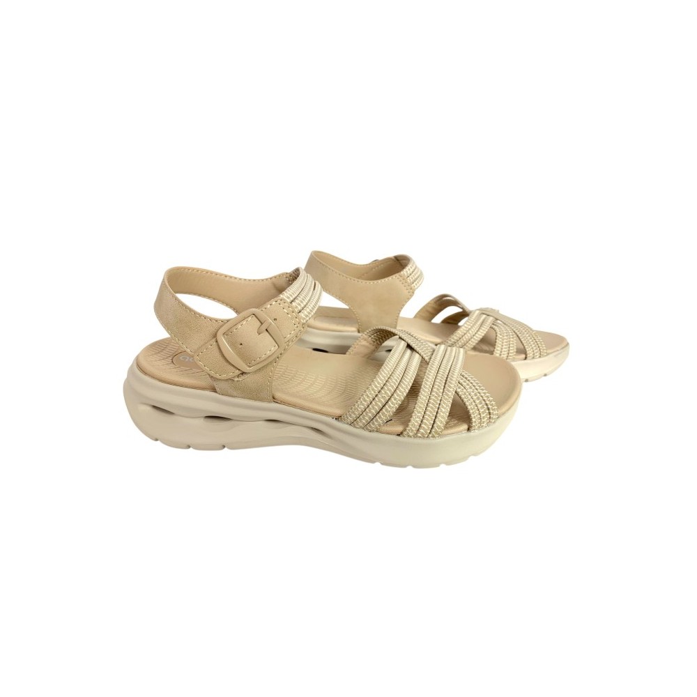 SANDALIA CUÑA AIR TIRAS HEBILLA BEIG