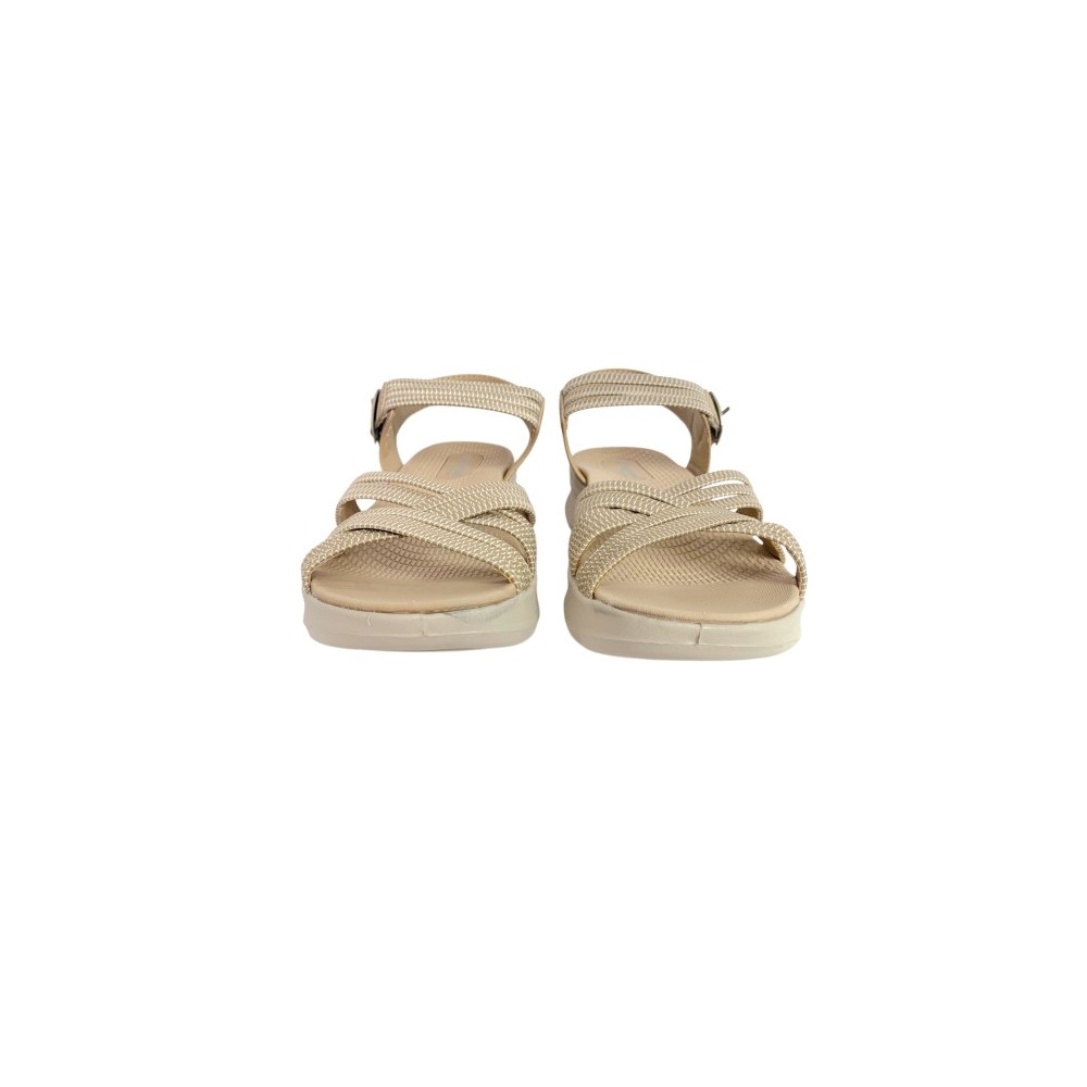 SANDALIA CUÑA AIR TIRAS HEBILLA BEIG