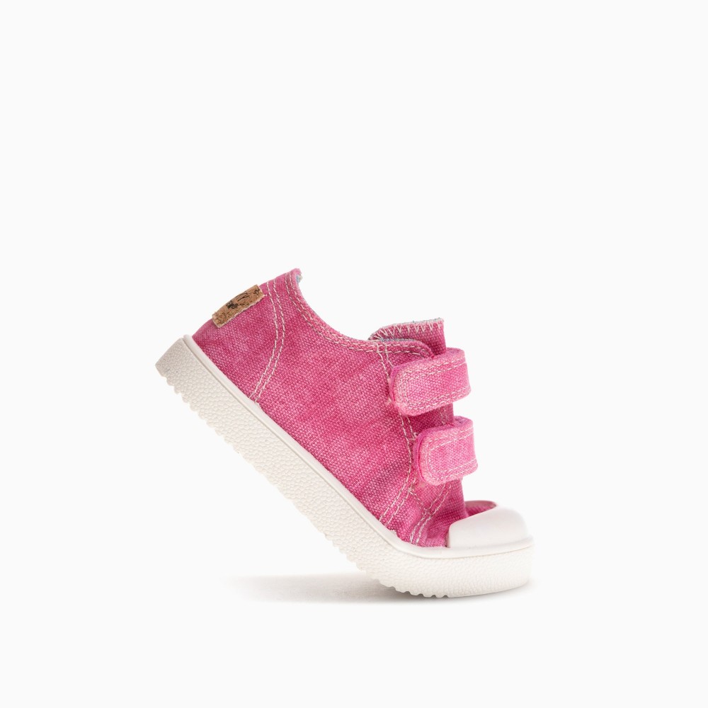SNEKERS VELCROS LONA LAVADA FUCSIA