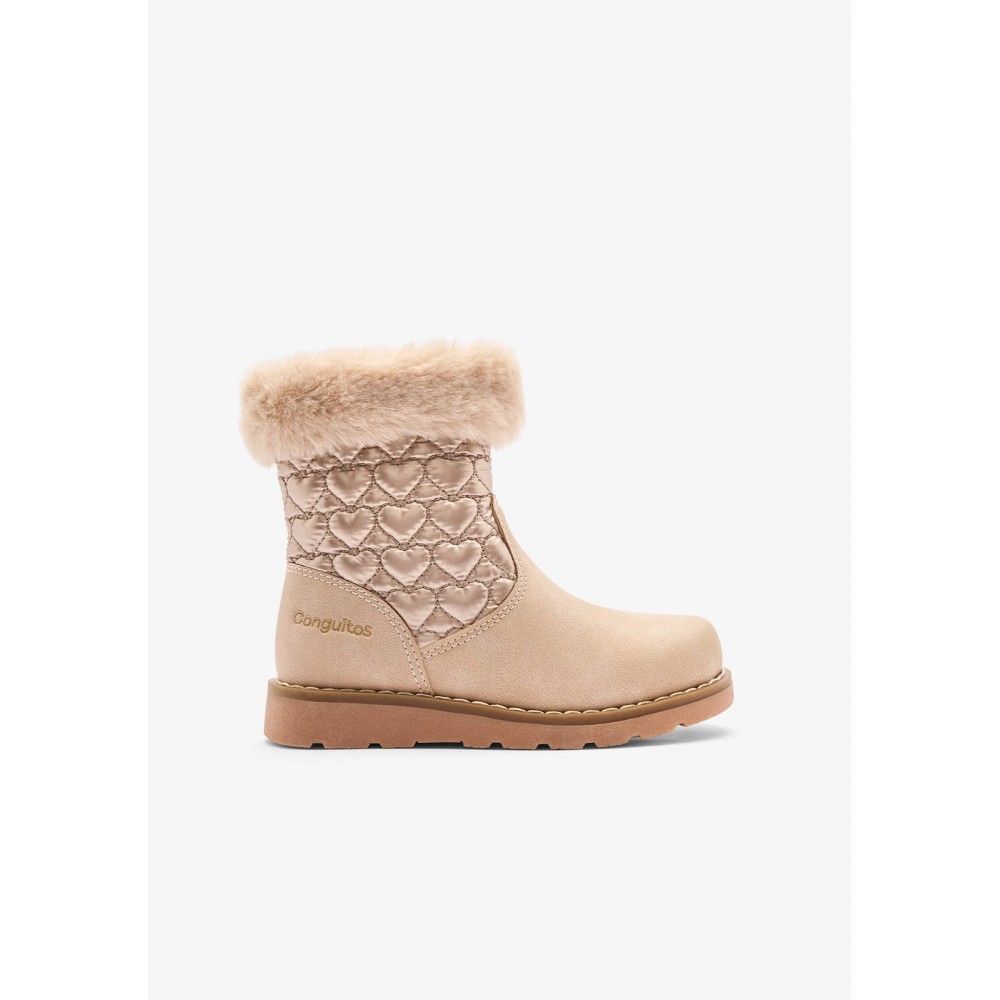 BOTIN CAÑA ACOLCHADA CORAZONES BEIG