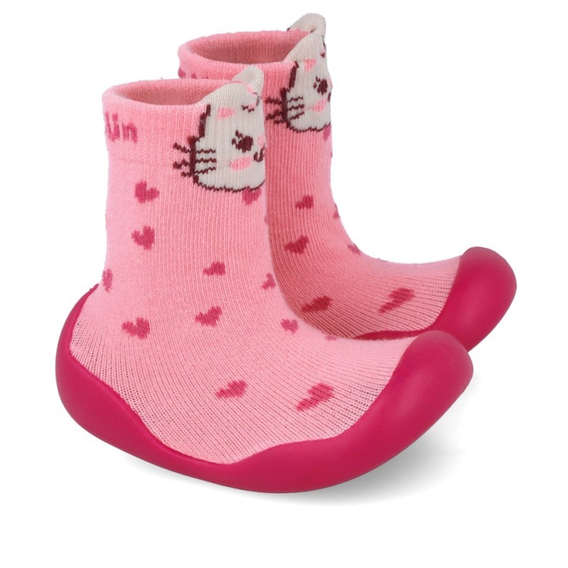CALCETIN ANTIDESLIZANTE CORAZONES ROSA
