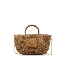 BOLSO ASA CIRCULAR RAFIA CUERO