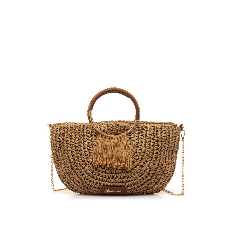 BOLSO ASA CIRCULAR RAFIA CUERO