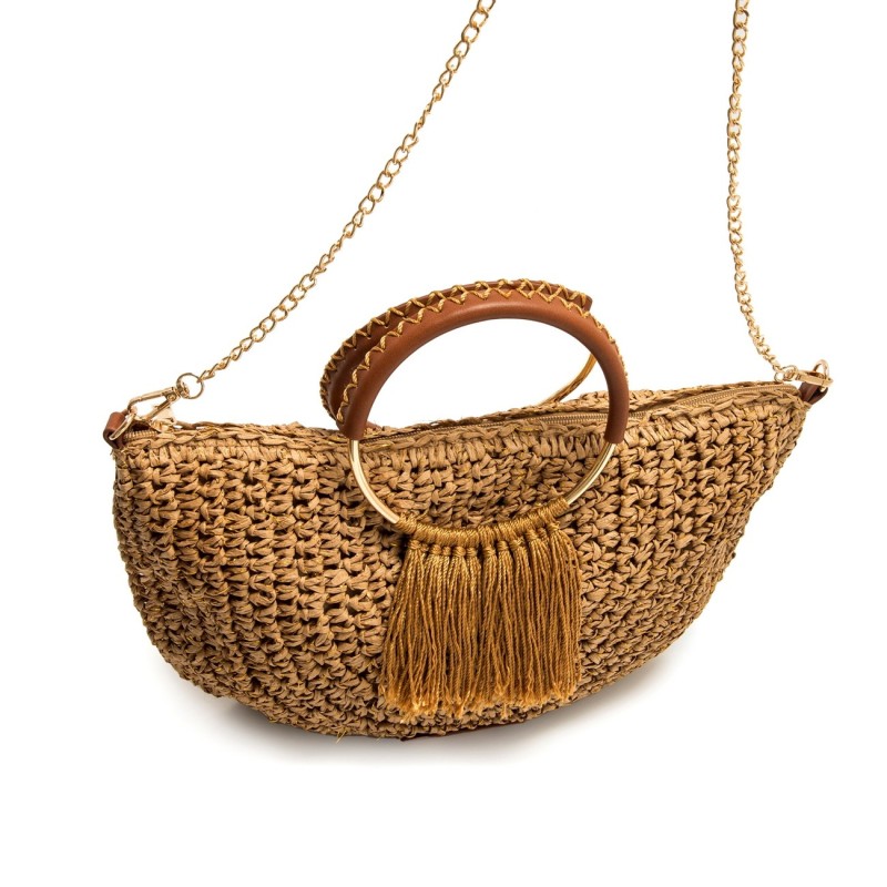 BOLSO ASA CIRCULAR RAFIA CUERO