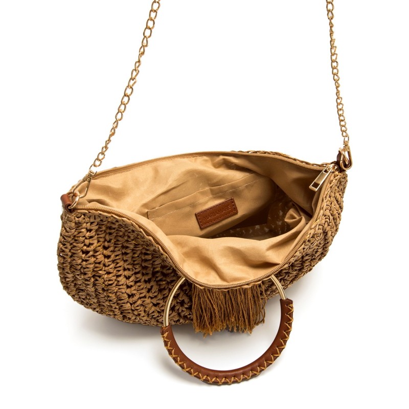 BOLSO ASA CIRCULAR RAFIA CUERO