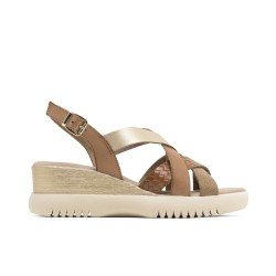 SANDALIA TIRAS CRUZADAS TAUPE ORO