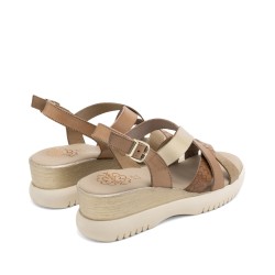 SANDALIA TIRAS CRUZADAS TAUPE ORO