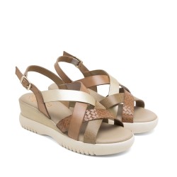 SANDALIA TIRAS CRUZADAS TAUPE ORO
