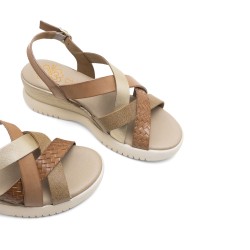 SANDALIA TIRAS CRUZADAS TAUPE ORO
