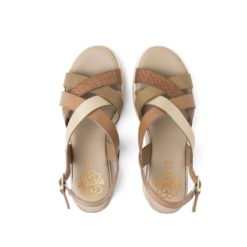 SANDALIA TIRAS CRUZADAS TAUPE ORO