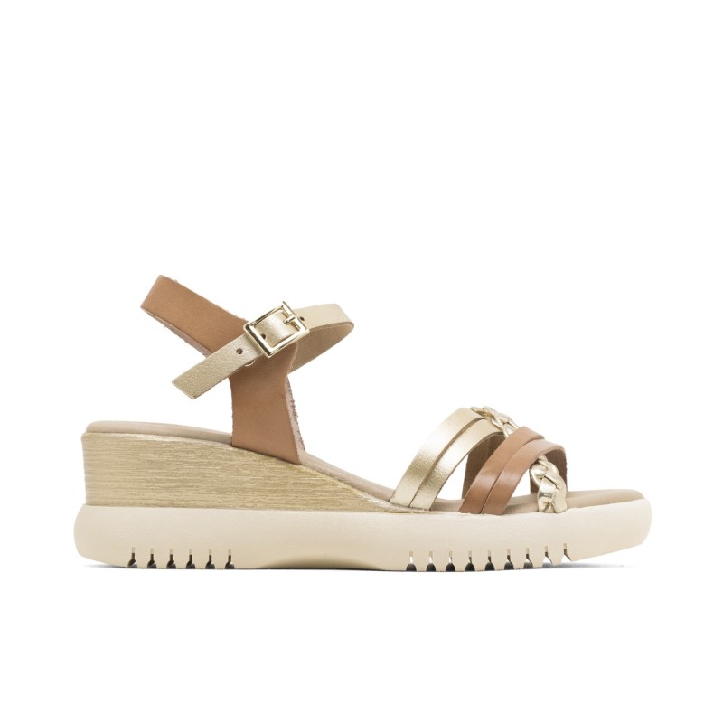 SANDALIA PALA TIRAS TAUPE ORO