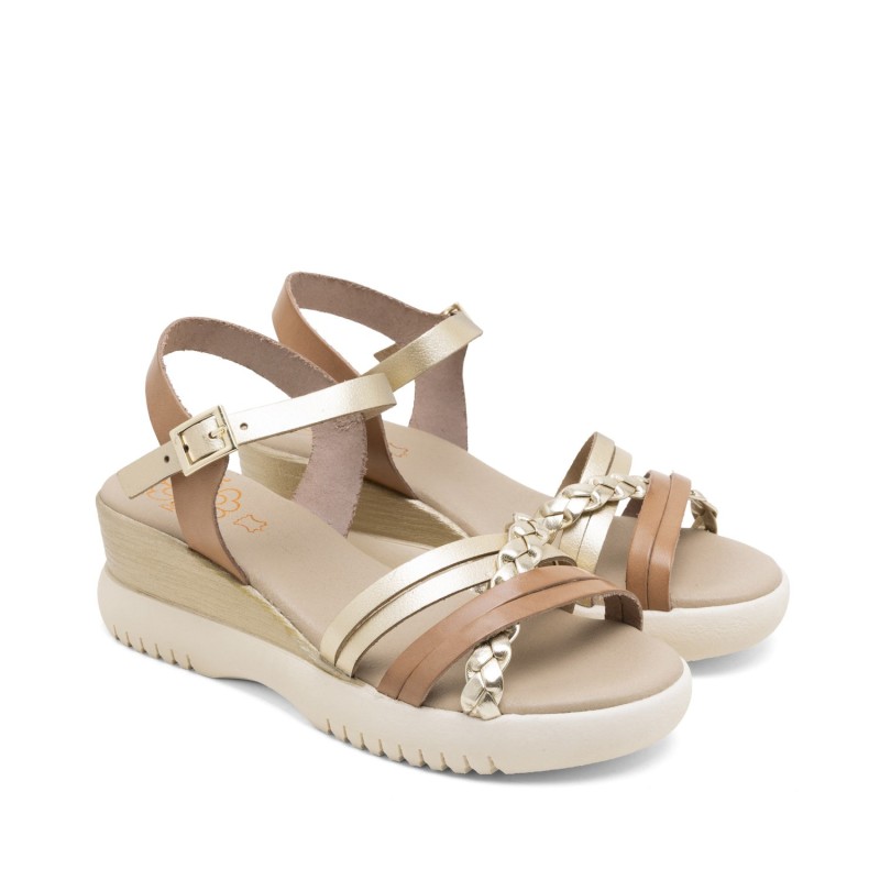 SANDALIA PALA TIRAS TAUPE ORO