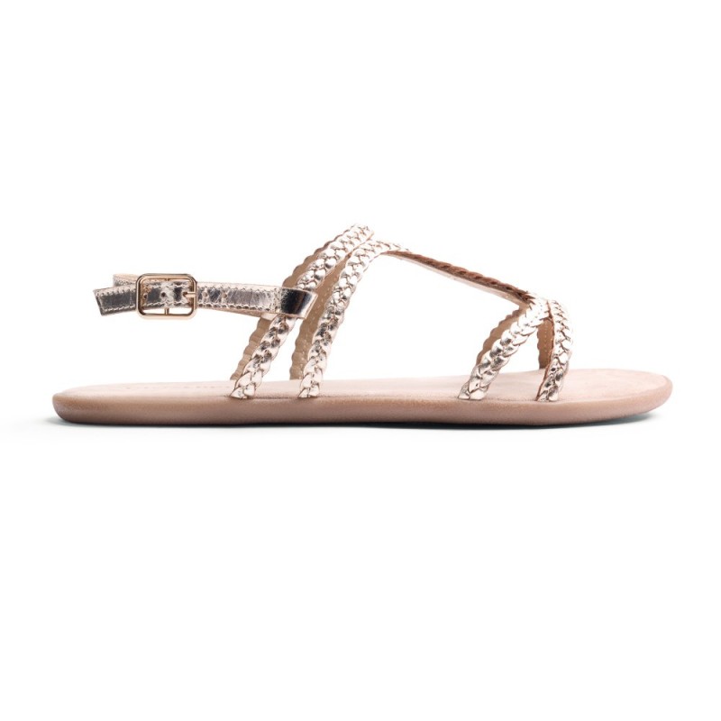 SANDALIA BAREFOOT TIRAS TRENZA PLATINO