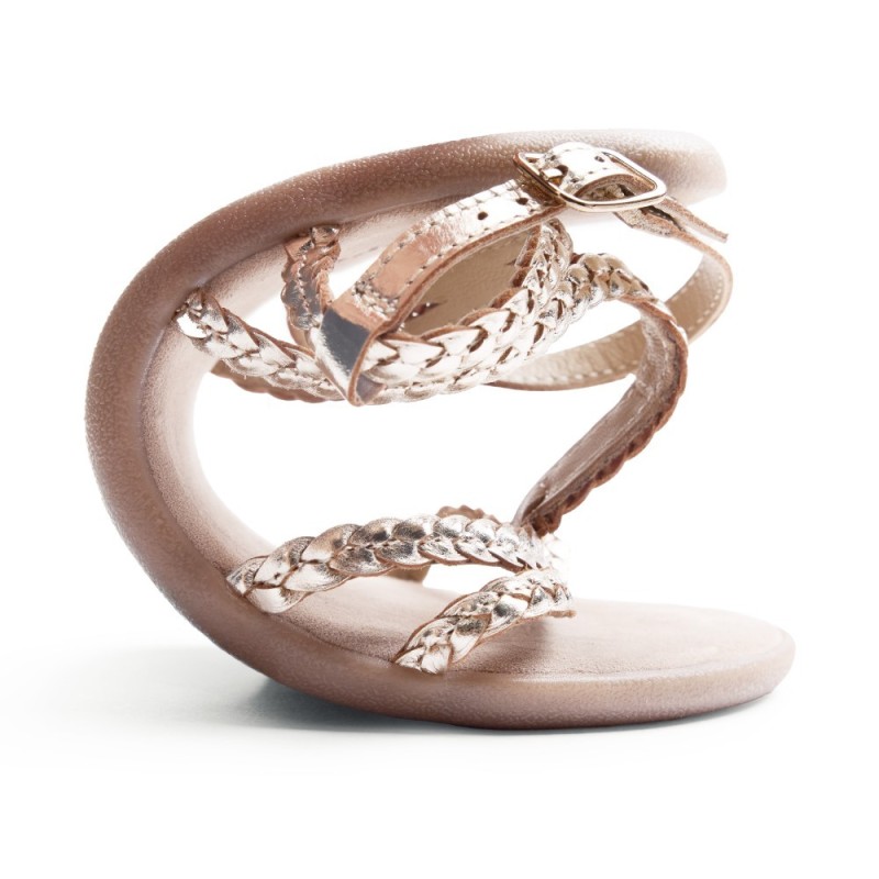 SANDALIA BAREFOOT TIRAS TRENZA PLATINO