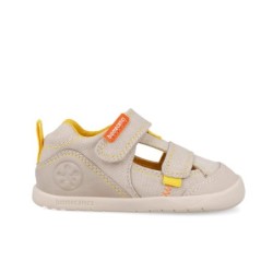 SANDALIA BAREFOOT LONA  BEIG Y AMARILLO