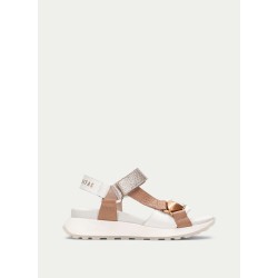 SANDALIA TIRA LATERAL ALMOND-METAL-PANNA