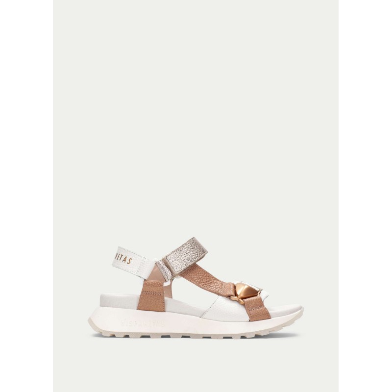 SANDALIA TIRA LATERAL ALMOND-METAL-PANNA