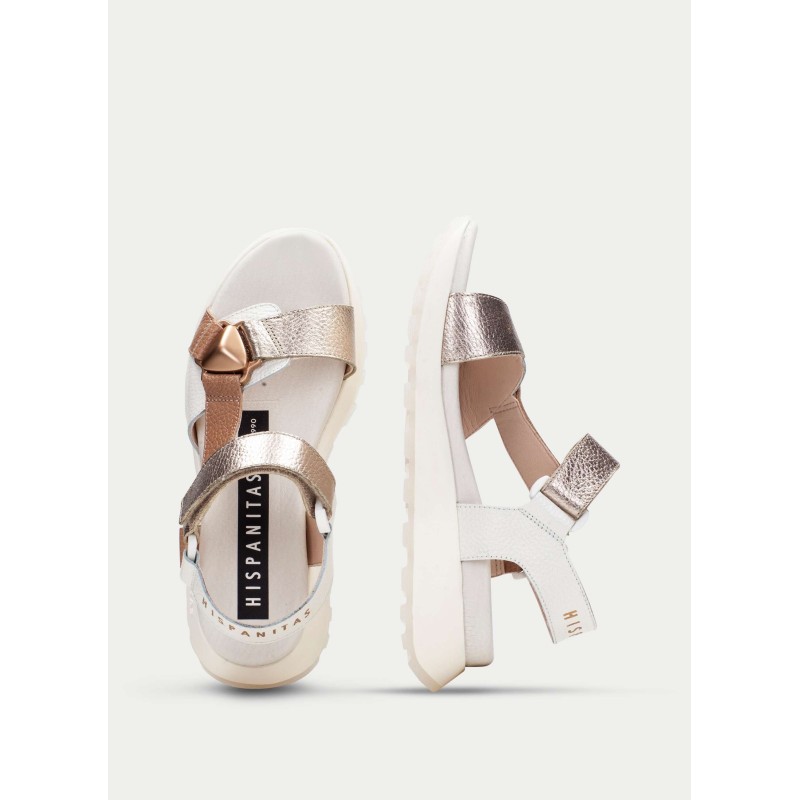 SANDALIA TIRA LATERAL ALMOND-METAL-PANNA