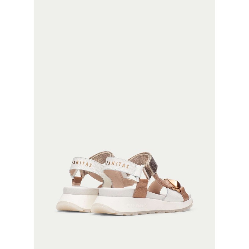 SANDALIA TIRA LATERAL ALMOND-METAL-PANNA