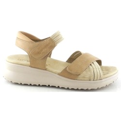 SANDALIA TIRAS ELASTICAS VELCRO BEIGE