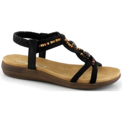 SANDALIA CONFORT TIRAS PEDRERIA NEGRO