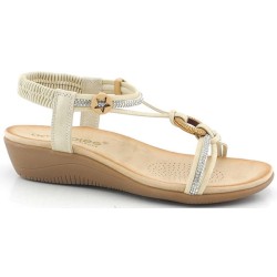 SANDALIA ANILLA DORADA TIRAS STRASS BEIG